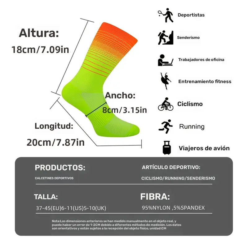 Medias de compresión para Running y Ciclismo con diseño de rayas delgadas