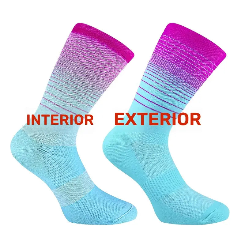 Medias de compresión para Running y Ciclismo con diseño de rayas delgadas