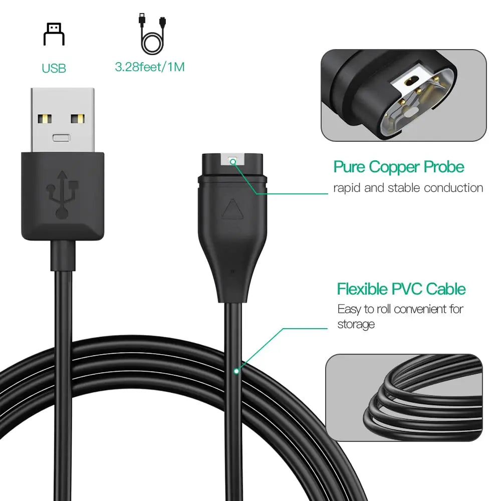Cable de carga para Garmin Forerunner 165, 965, 955, 265, 255, 945, 955, 245, 45, 158, 55, Venu 2 Plus, Instinct