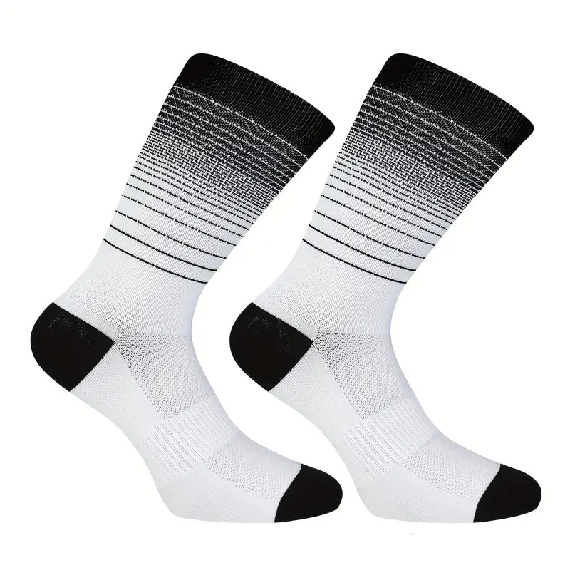 Medias de compresión para Running y Ciclismo con diseño de rayas delgadas