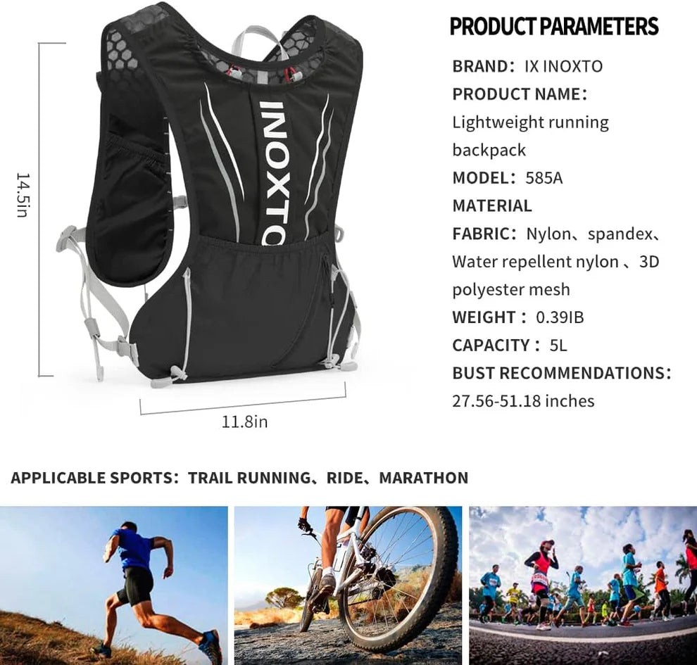 Chaleco de hidratación de 5 litros adecuada para ciclismo, maratón, senderismo, (no incluye vejiga)