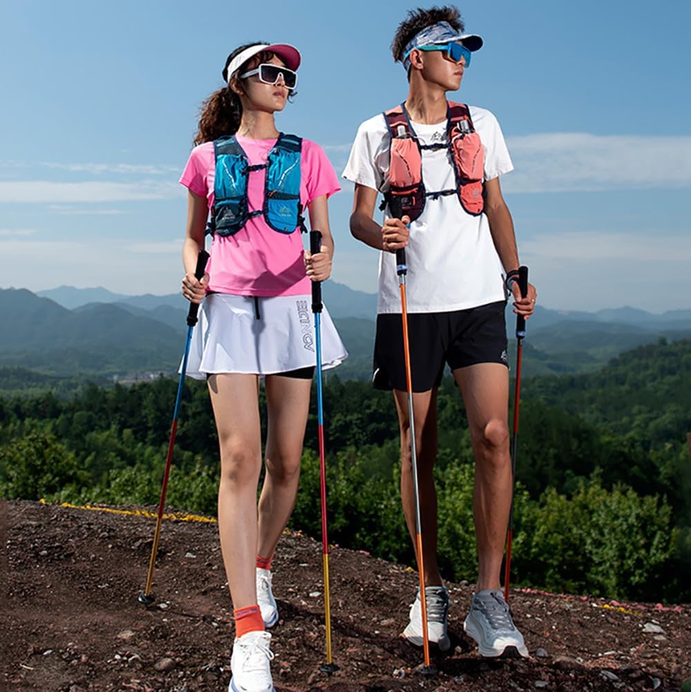 Bastones de trekking AONIJIE - 2 bastones de trekking ultraligeros y plegables de fibra de carbono con sistema antichoque y de bloqueo rápido