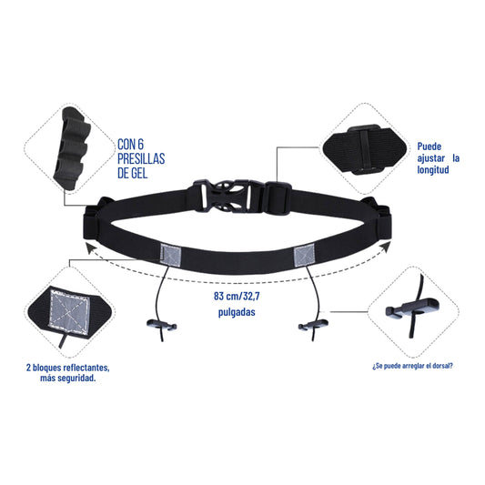 Porta dorsal de carrera con 6 bucles para gel para correr, ciclismo, triatlón, maratón