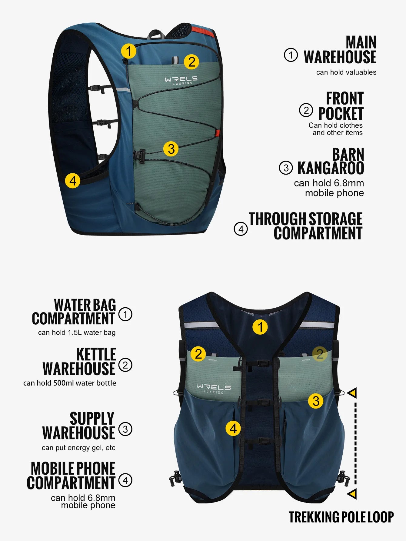 Mochila para Running WRELS capacidad de 10 L